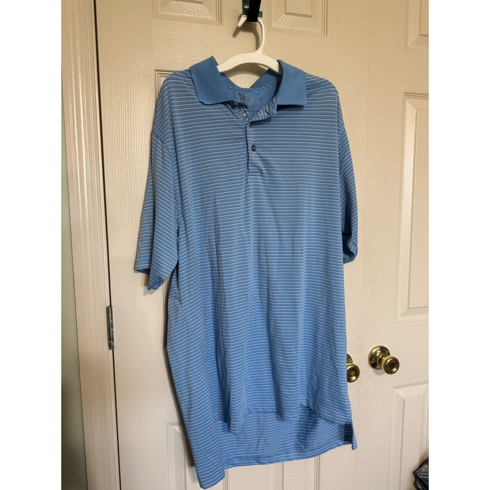 Bobby Jones X-H2O Mens Large Light Blue Striped Performance Golf Polo Shirt L